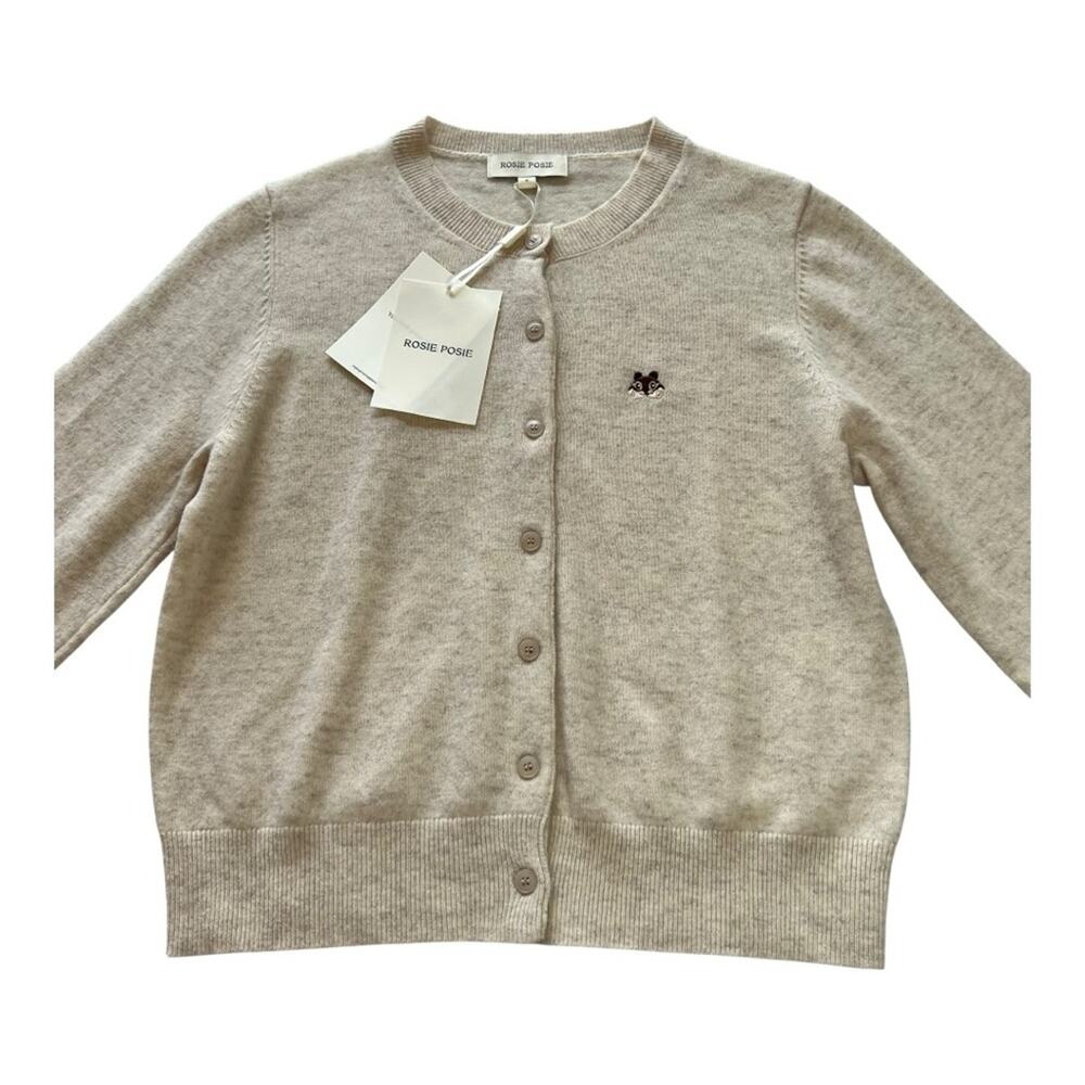 ROSIE POSIE Oatmeal Wool Cardigan Chipmunk Embroidery Crewneck Woodland NWT